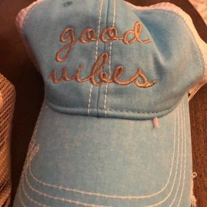 Aqua blue distressed cap with ponytail slit!